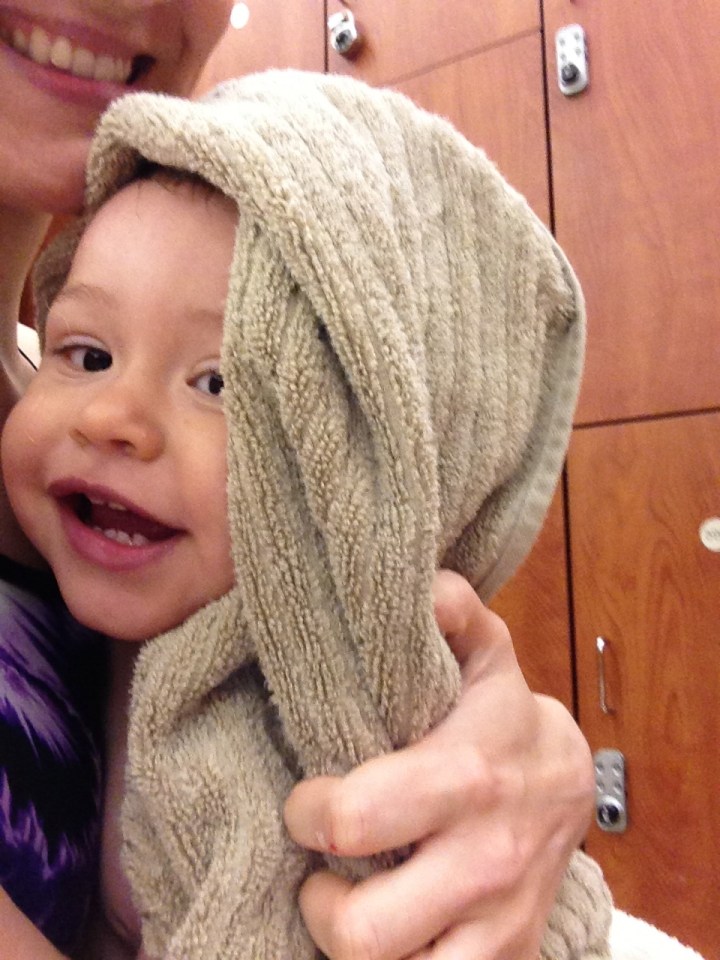 One more post swim picture from yesterday with Mr. Purple Lips himself.